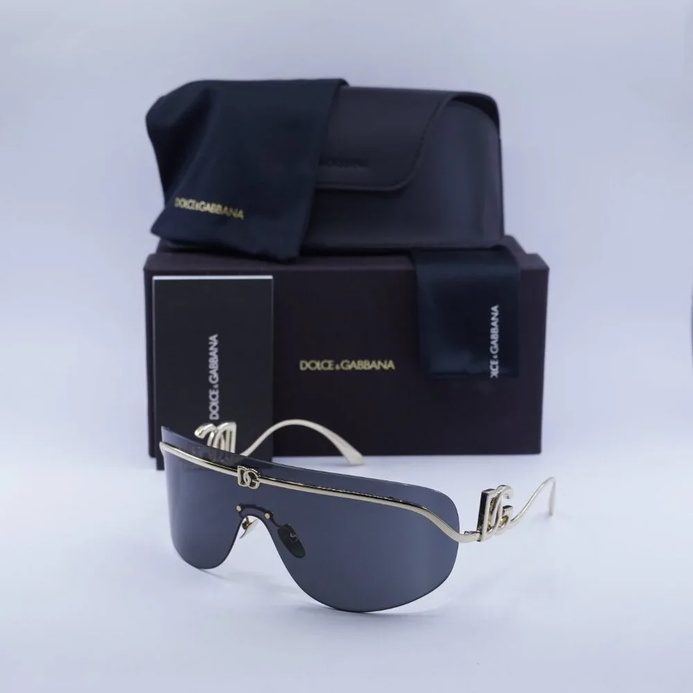 Dolce & Gabbana DG2320 02/87 Sunglasses Shiny Gold Shield Frame, Grey Lenses